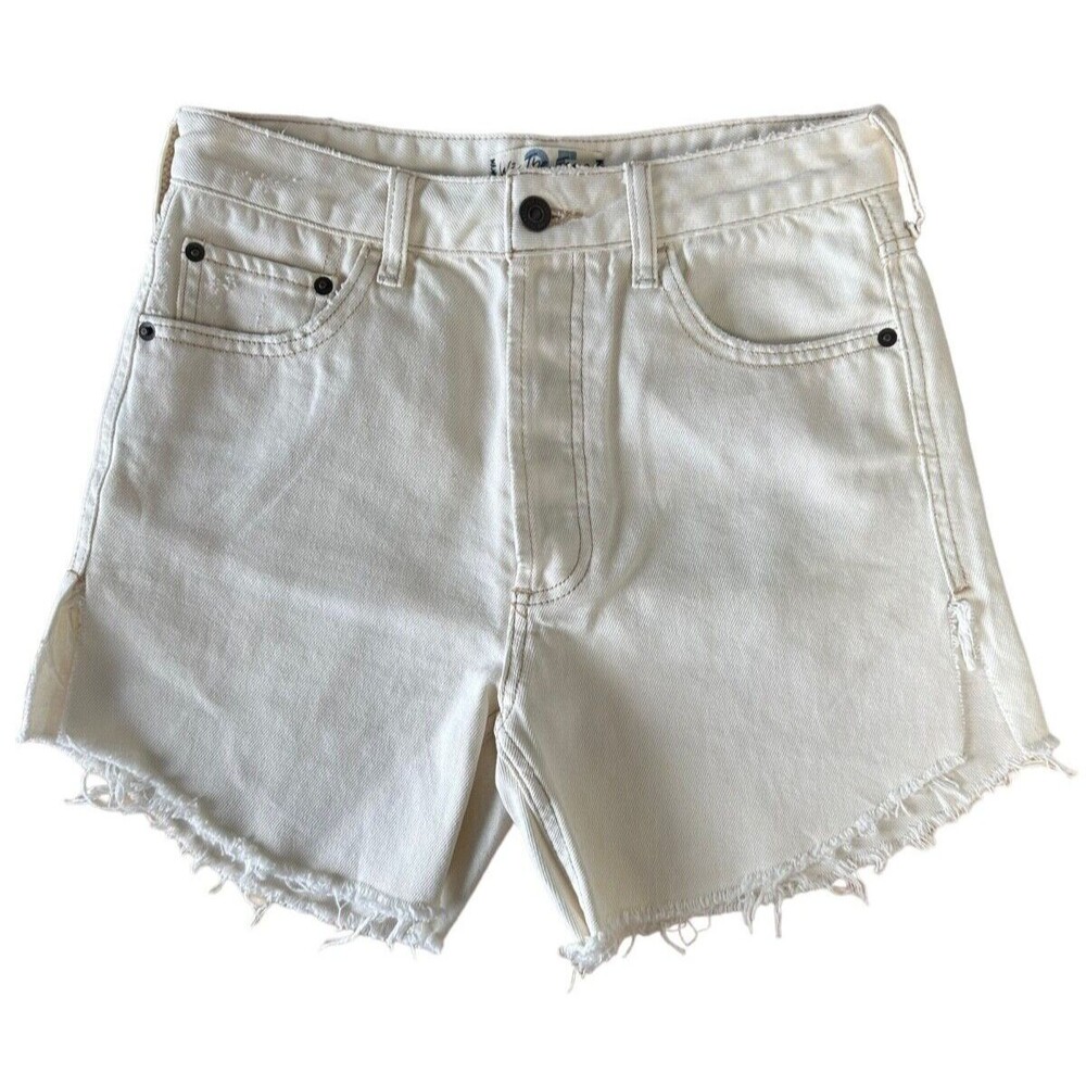 Free People WE THE FREE Women's Baggy Tomboy Denim Shorts Size 25 Off White - Picture 3 of 11